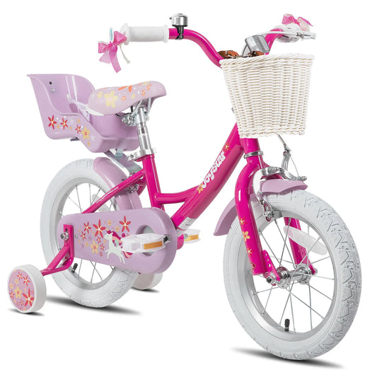 JOYSTAR Kids Bike for Girls Ages 2-9 Years Old, 12 14 16 18 Inch Kids Bike with Training Wheels, Doll Seat, Streamers and Basket