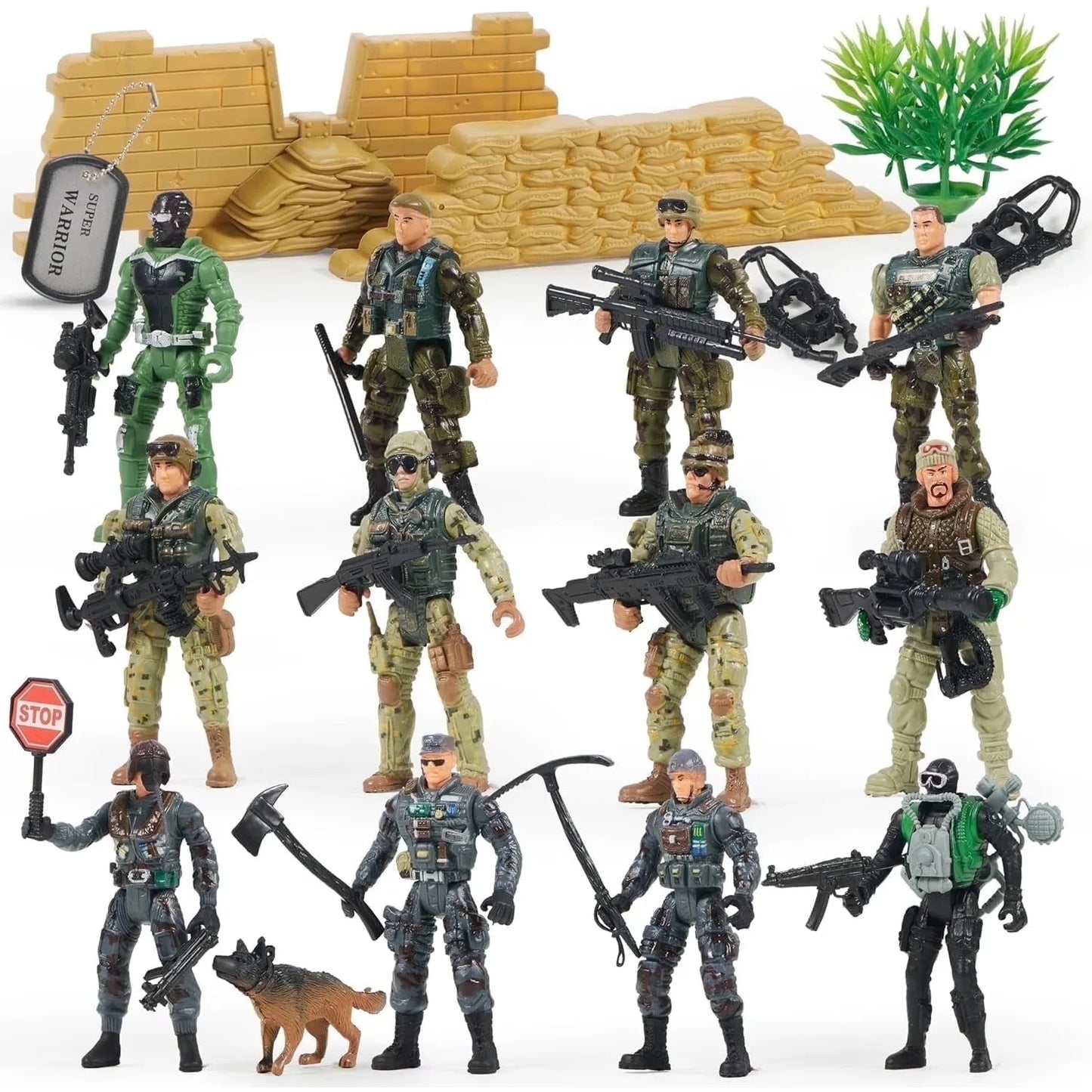 Joyfy 16 Pcs Military Toy Soldiers Playset Army Men and SWAT Team with Military Weapons Accessories for Boys Birthday Gift