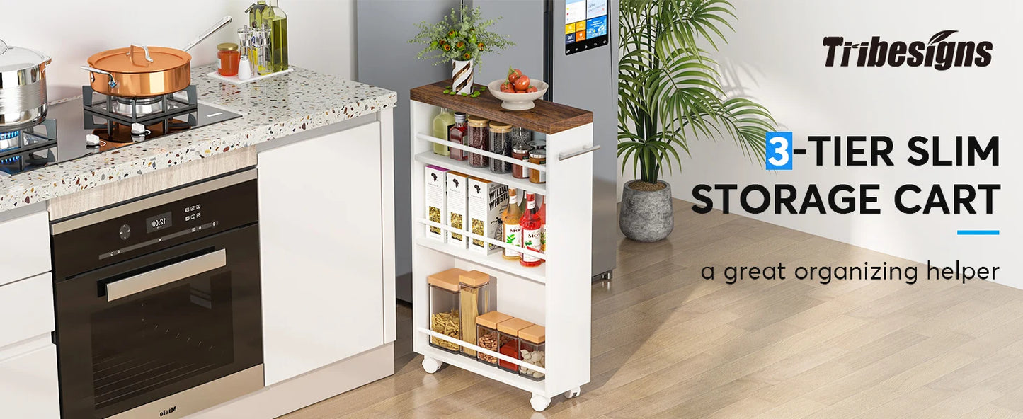 Tribesigns Slim Storage Cart with Handle, 4-Tier Rolling Narrow Kitchen Cart on Wheels for Small Place, Bathroom, Laundry