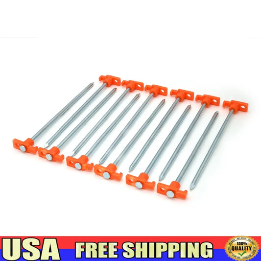 10 Inch Heavy Duty Steel Tent Pegs 12 Pack Durable Stakes Hard Ground Camping RV Awnings Securing Tents