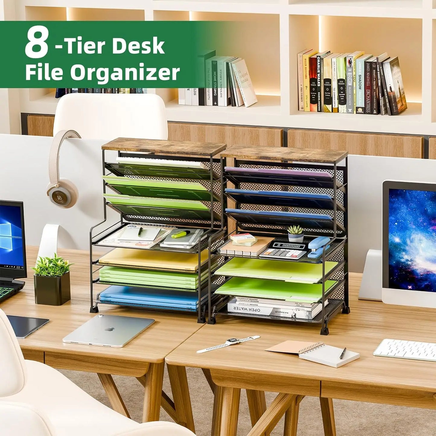 7 Tier File Organizer for Office, Home, School - Black Desk Accessory