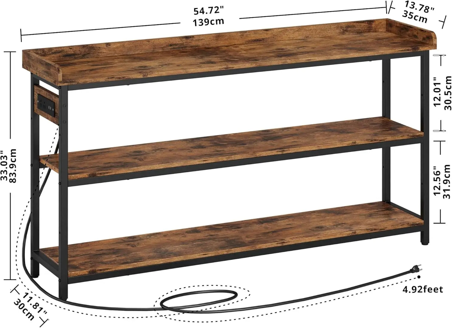 IRONCK Console Table, Sofa Table with Power Outlet, Farmhouse Hallway Table for Entryway, Living Room, Height Adjustable, 55"