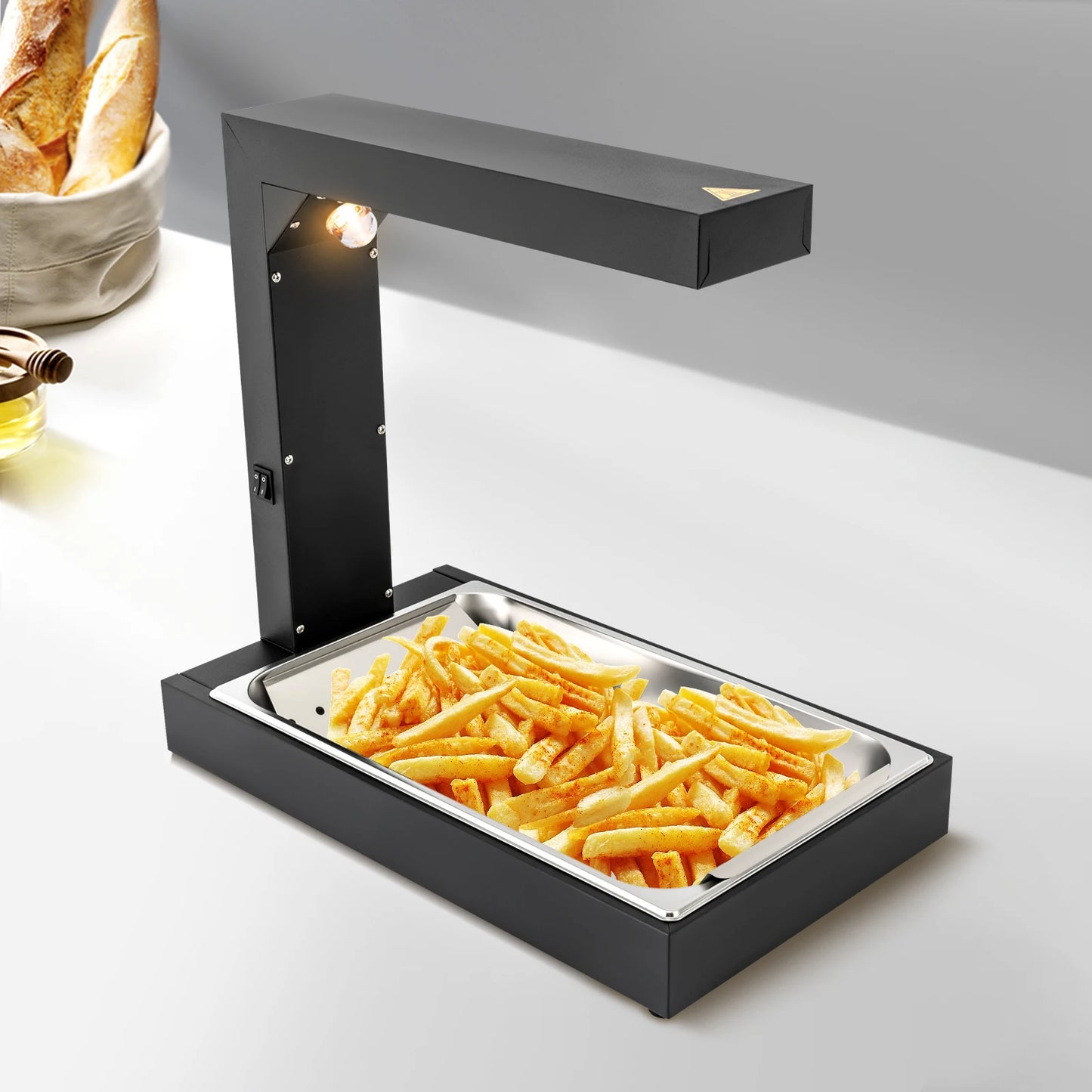 Commercial Heat Lamp/Food Warmer,Free-Standing Warming Dump Station Countertop Food Warmer for Chips Churros Fried Food (Black)