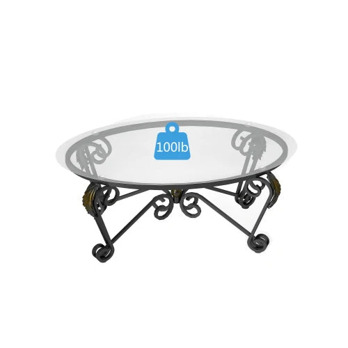 Tempered Glass Coffee Table Set Of 3 With Round Side Tables Rustic Black
