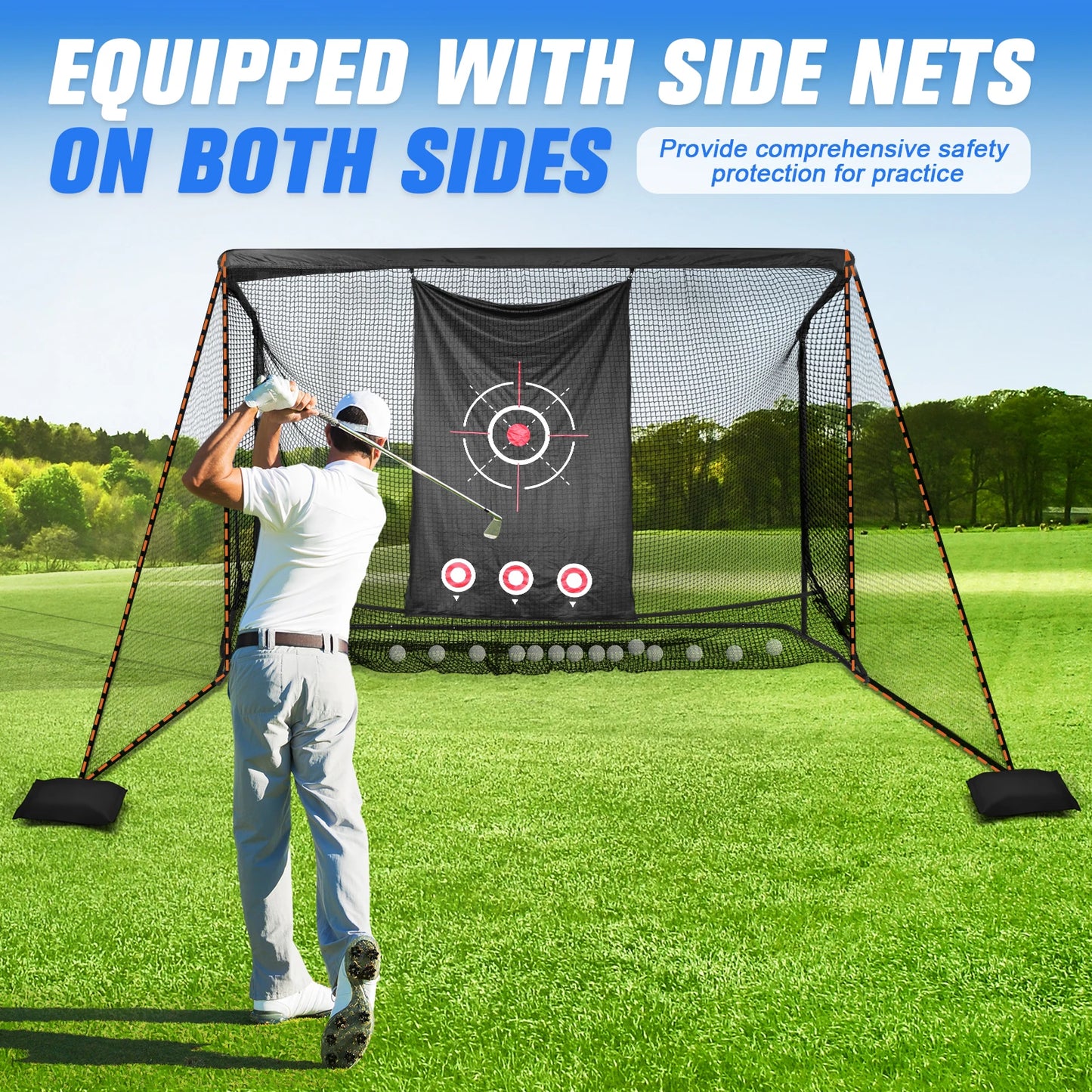 Golf Practice Net 10x7FT Heavy-Duty Golf Cage Net Gifts for Men Dad Him for Outdoor Indoor Backyard Driving Chipping