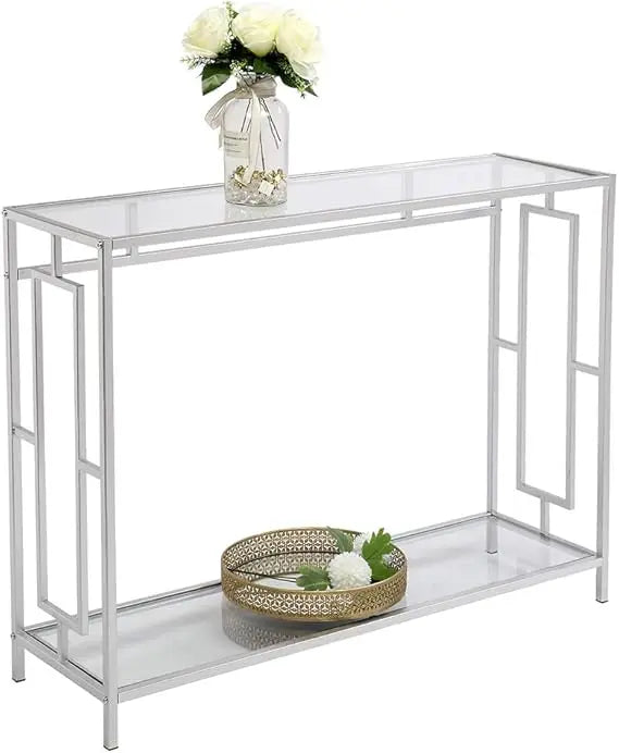 Toughened Glass Console Table,Clear Glass Accent Console Sofa Table with Stainless Steel Frame,Gold Entry Tables for Hallway, So