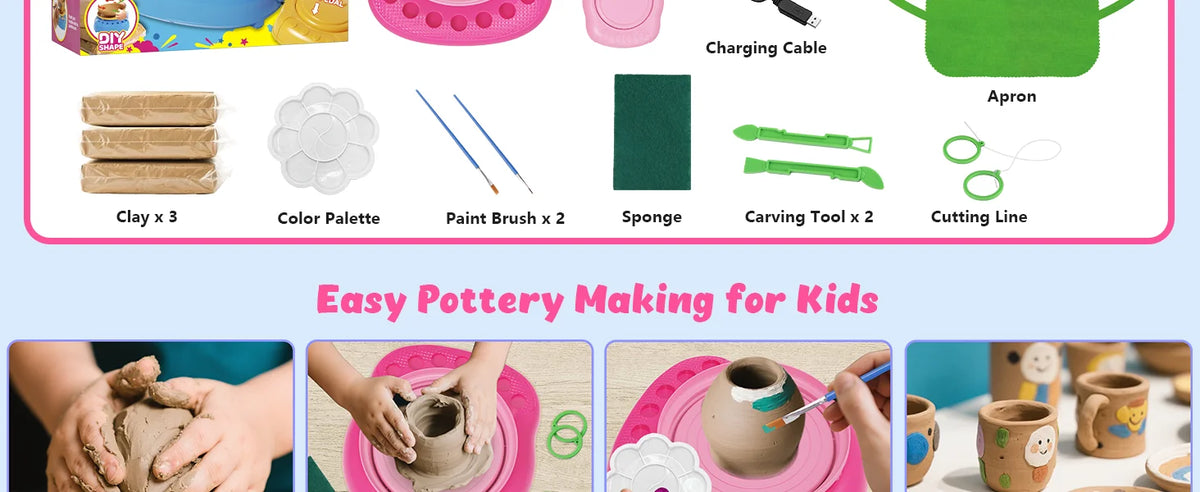 Hotfree Pottery Wheel for Kids with Clay Kit - Arts and Crafts for Kids Ages 6-8 8-12, Complete Pottery Kit with Air Dry Clay and Painting Tools, Easter Christmas Birthday Gift for Boys Girls