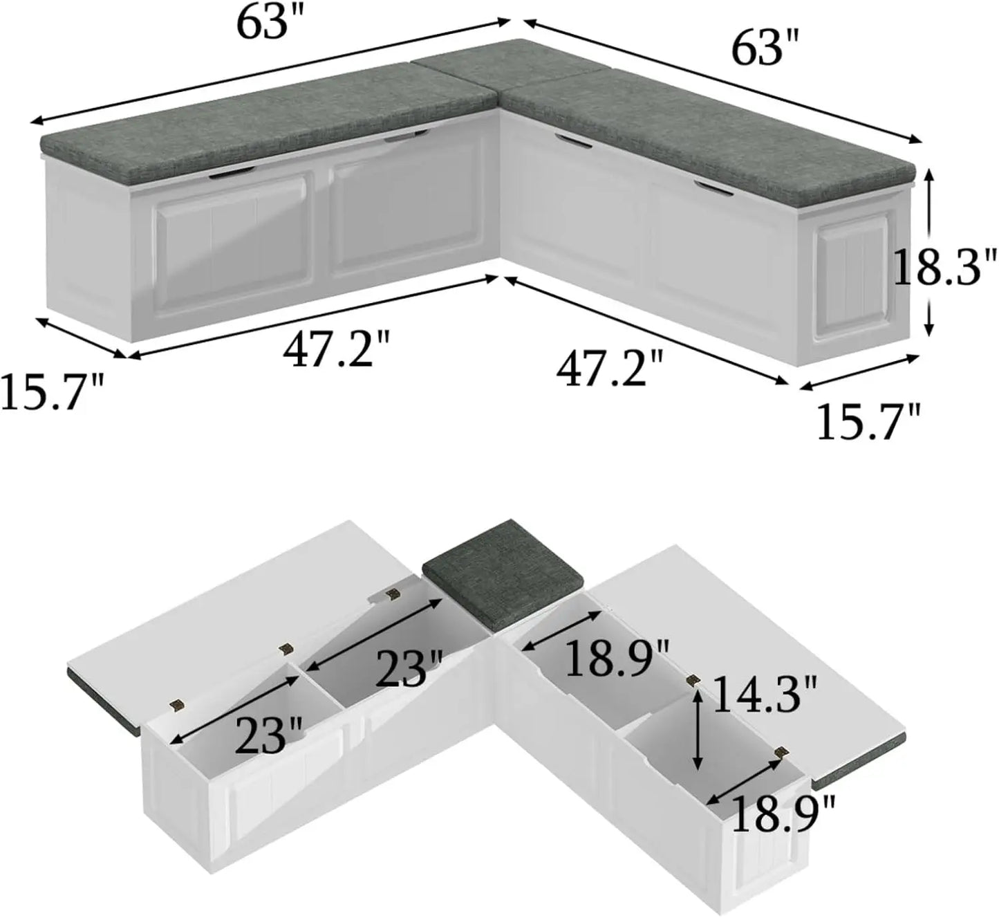 L Shape Storage Bench, Nook Bench, Backless Corner Bench Nook with Storage, Shoe Benches with Cushion 63”D x 63”W x 18.3”H