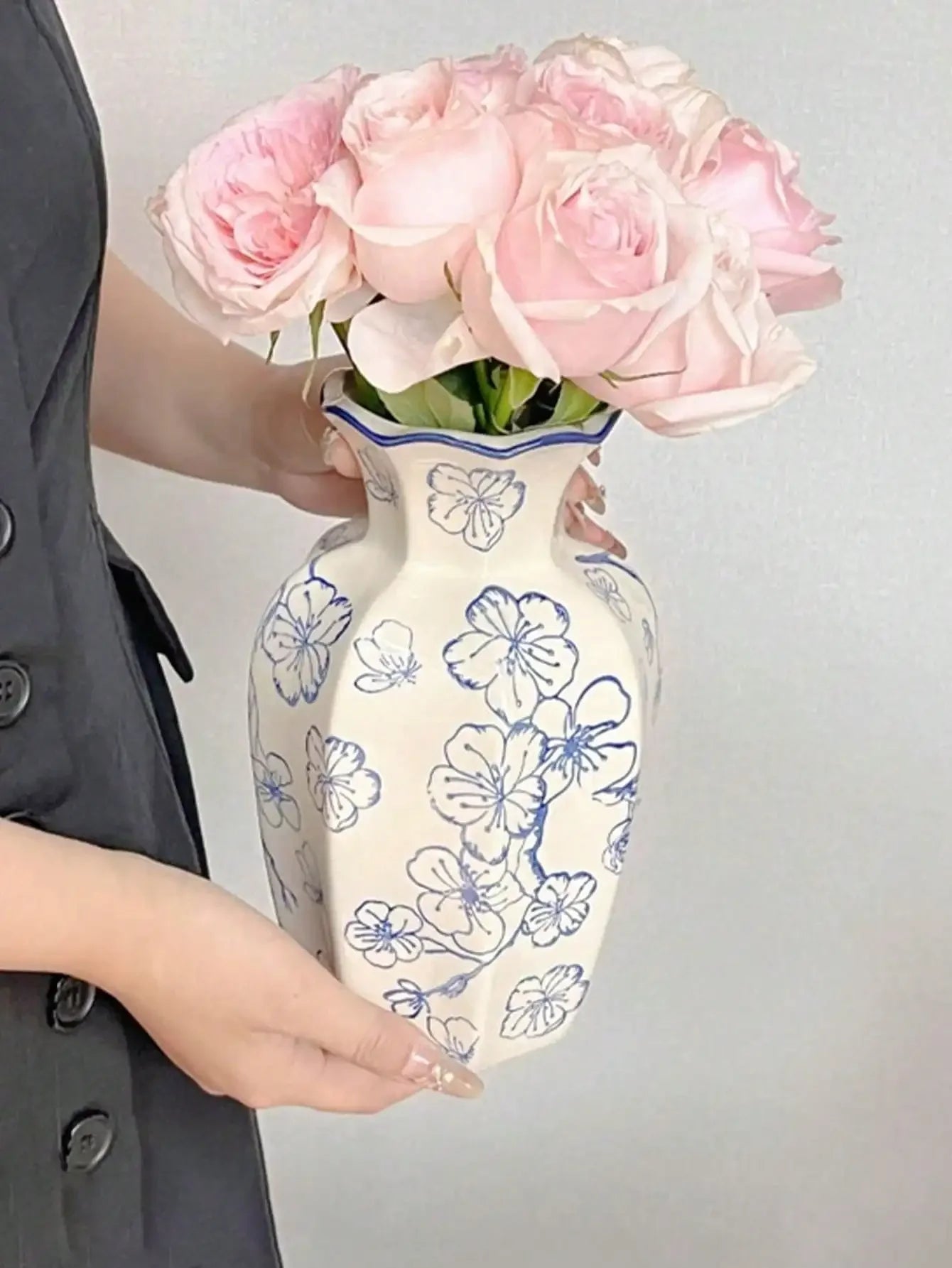 1 Pc Blue & White Porcelain Vase, New Chinese Retro Flower Vase, Living Room, Entrance, Office Floral Decor, Atmosphere Photogra