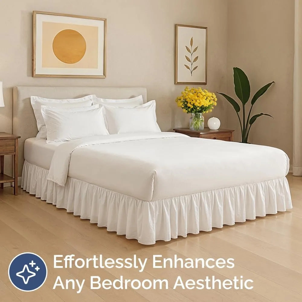Queen Size 15 Inch Drop Ruffled Bedskirt Ultra Soft Wrinkle Fade Shrink Resistant White