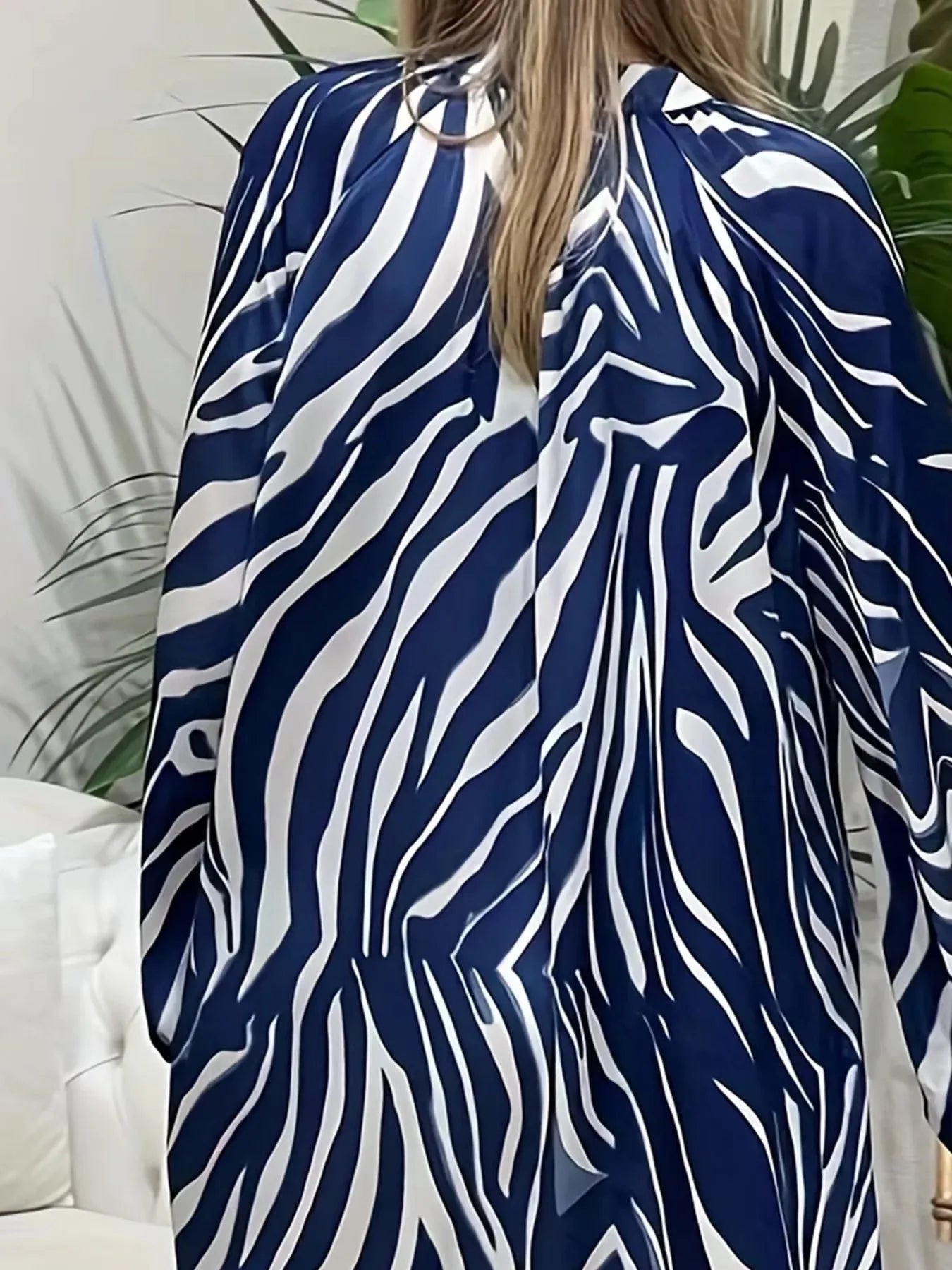 Plus Size Women's Striped Long Sleeve Shirt Dress Fashion Lantern Sleeve Dress Elegant Button Decoration Casual Long Dress