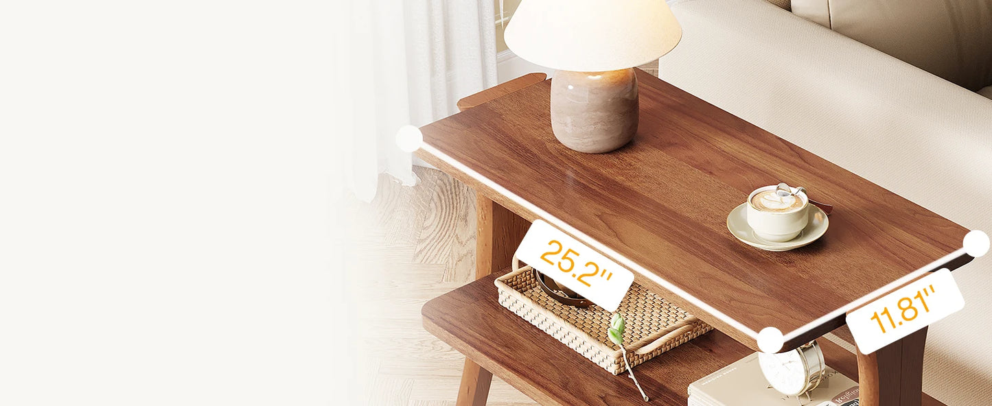 Side Table for Living Room, Farmhouse End Table with 2-Tier Storage Shelf and Solid Wood Legs, Nightstand for Bedroom