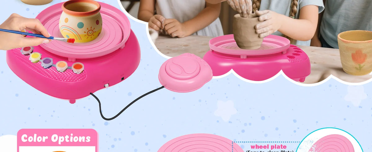 Hotfree Pottery Wheel for Kids with Clay Kit - Arts and Crafts for Kids Ages 6-8 8-12, Complete Pottery Kit with Air Dry Clay and Painting Tools, Easter Christmas Birthday Gift for Boys Girls