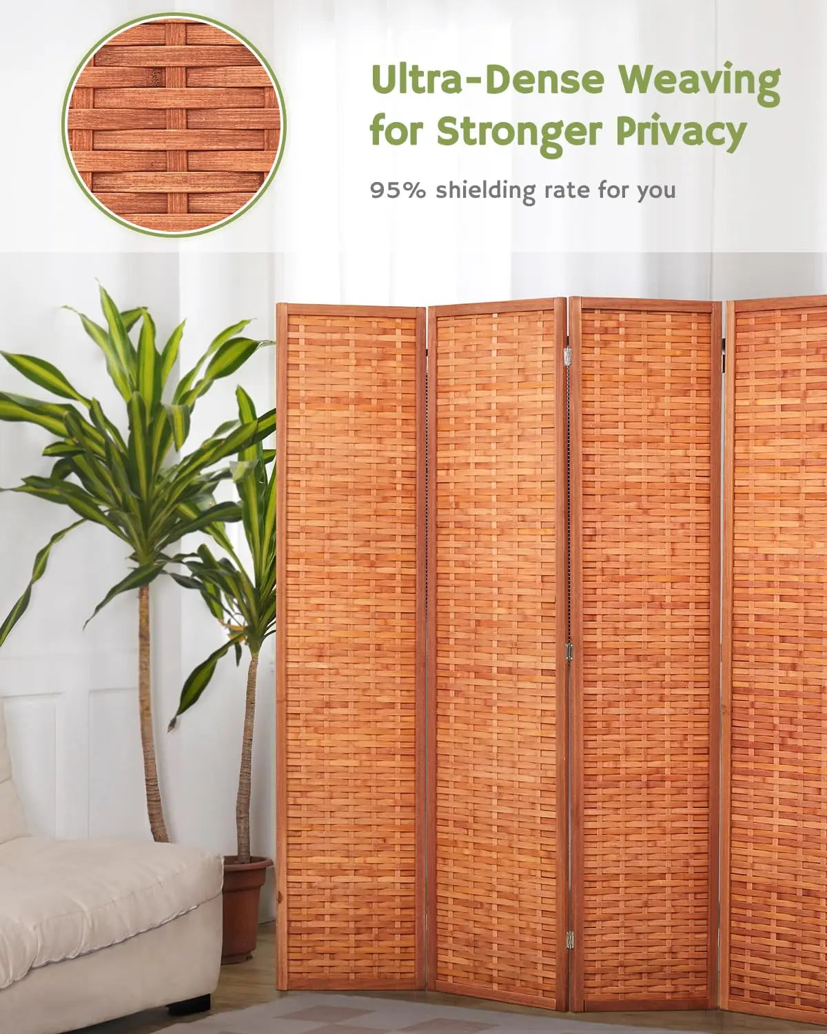 6ft Folding Privacy Screens 4-Panel Freestanding Room Dividers, Reddish Brown, 70.9" H x 79.9" W, Customized