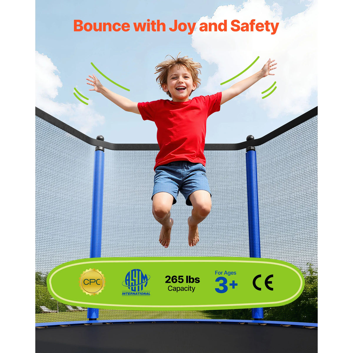 SucceBuy Outdoor Trampoline With Enclosure Net 8 To 16 Ft For Kids And Adults