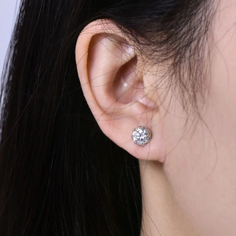OXTAO Moissanite Circular Stud Earrings for Women 14K Gold Filled Flower Earring Fine Jewelry 6mm/8mm D Color Lab Diamond Gift