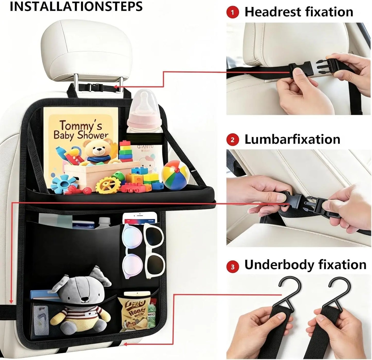 Car Seat Organiser Back Seat Kick Protector with Tray and Tablet Storage for Kids, 2 Pack