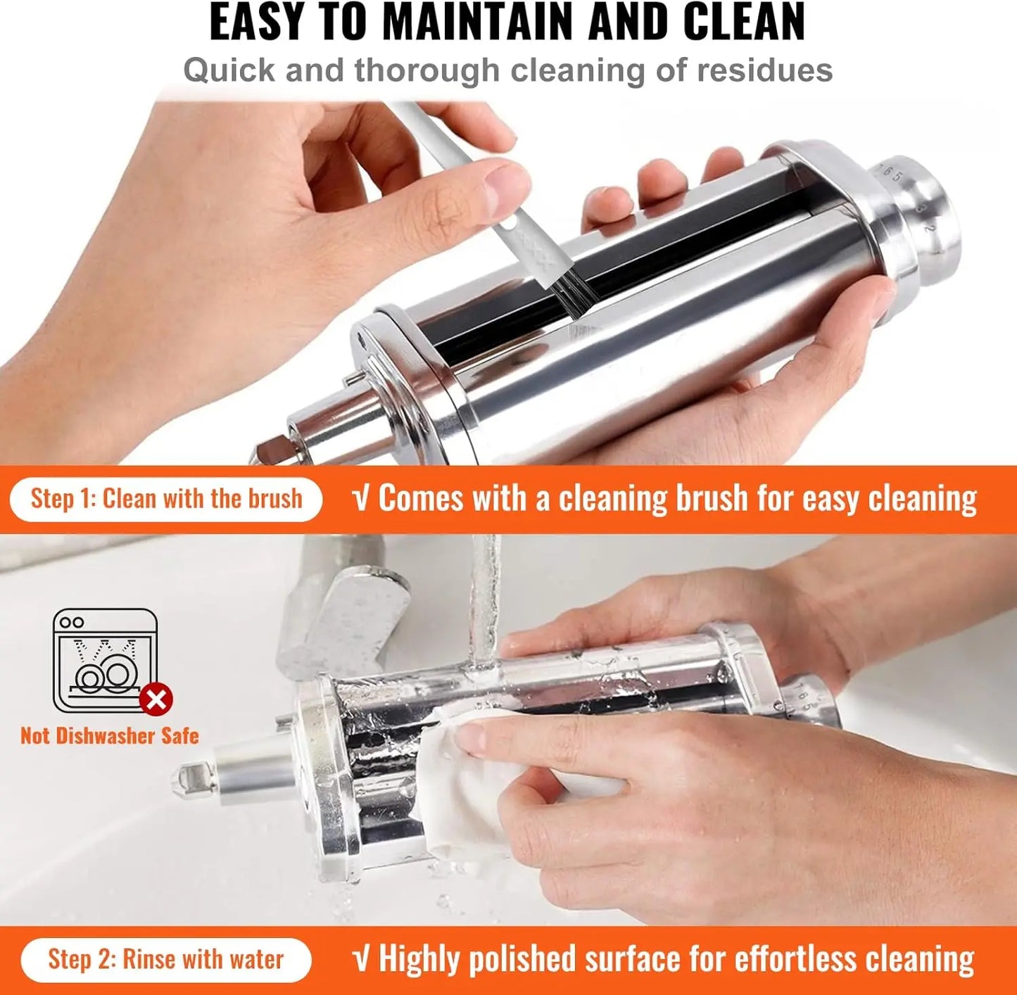 Pasta Attachment for KitchenAid Stand Mixer, Stainless Steel Pasta Maker with 3 Cutters, 8 Thickness Settings