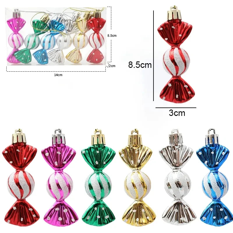 6pcs/box Candy Crutch Icicle Christmas Tree DIY Ornaments New Year Xmas Gifts Christmas Ball Decoration for Home Navidad