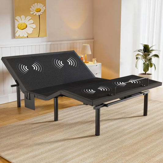 Amada Queen Adjustable Bed Frame with Massage, Head & Foot Incline, Wireless Remote, 4 Built-in USB Ports, LED Night Light, 4 He