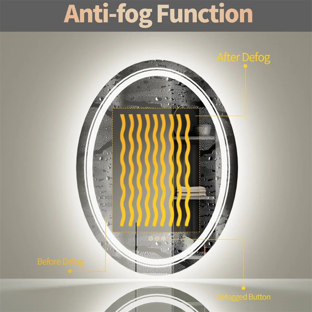 LUVODI Oval LED Bathroom Mirror With Anti Fog Touch Sensor And 3 Colors