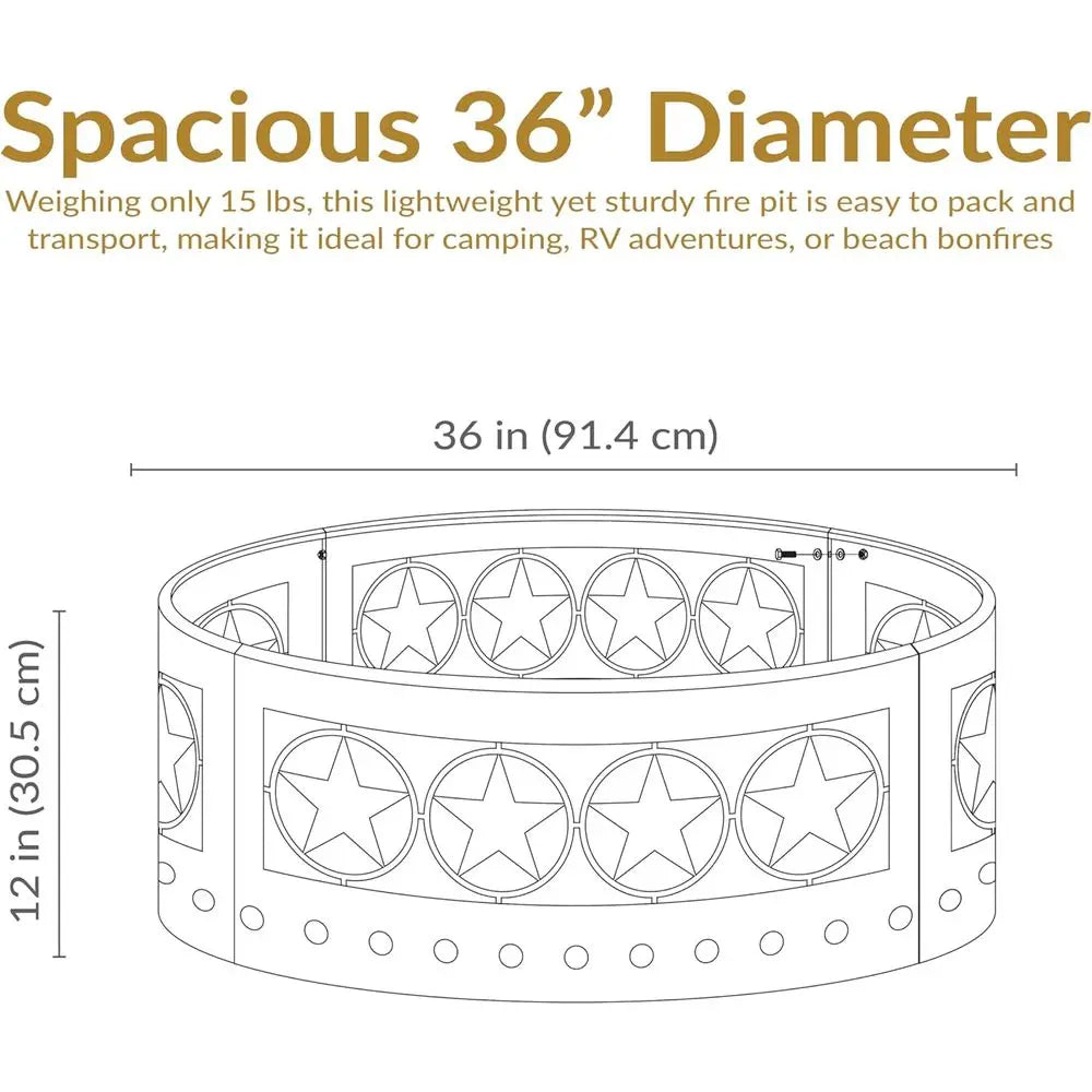 36 Heavy-Duty Steel Fire Pit Ring - Round, 12 High, for Outdoor & Camping Use