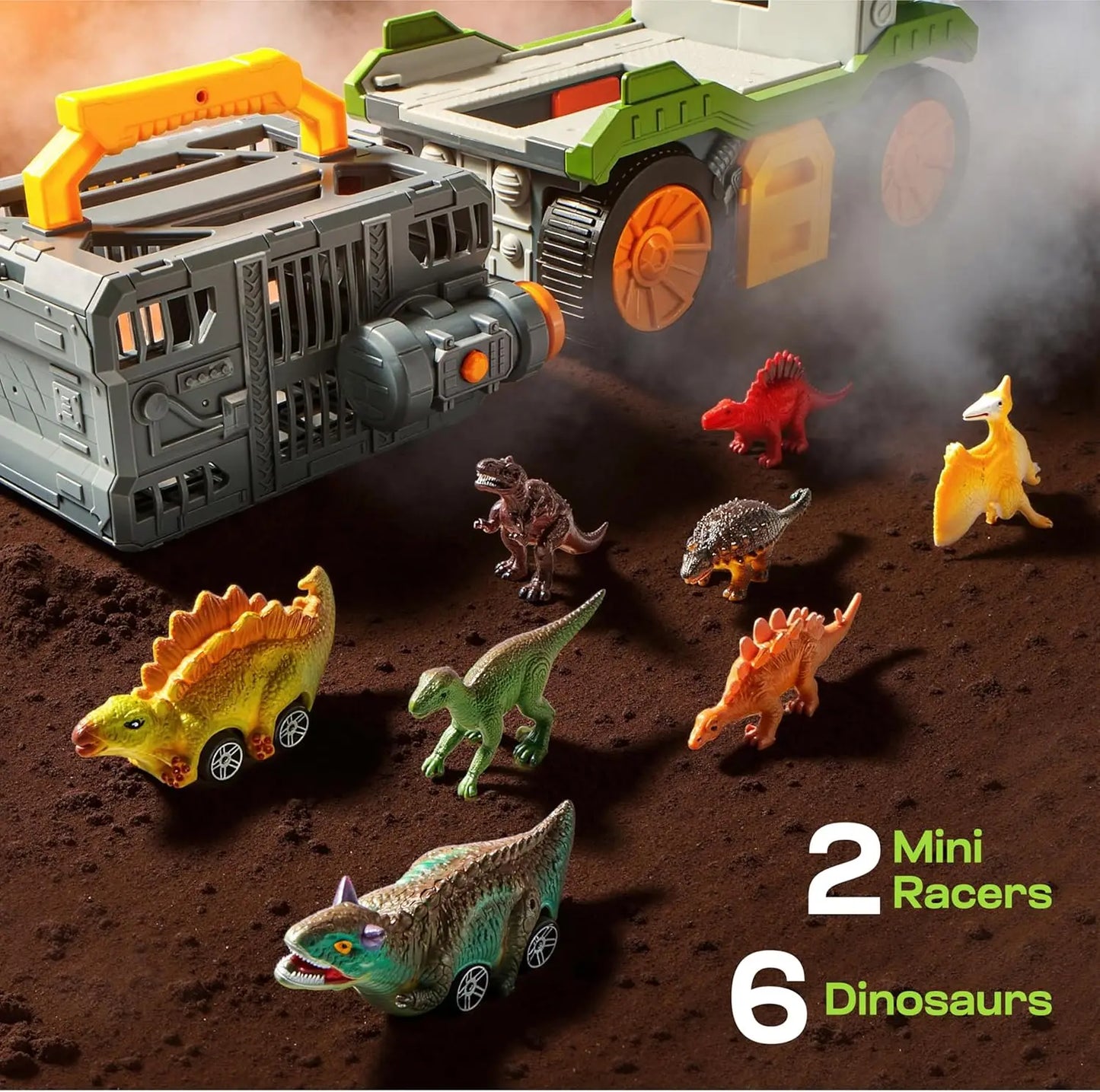JOYFY Dinosaur Carrier Truck with 2 Pcs Cars and 6 Pcs Figures for Toddlers 3 4 5+ Year Birthday Christmas Gifts Toys