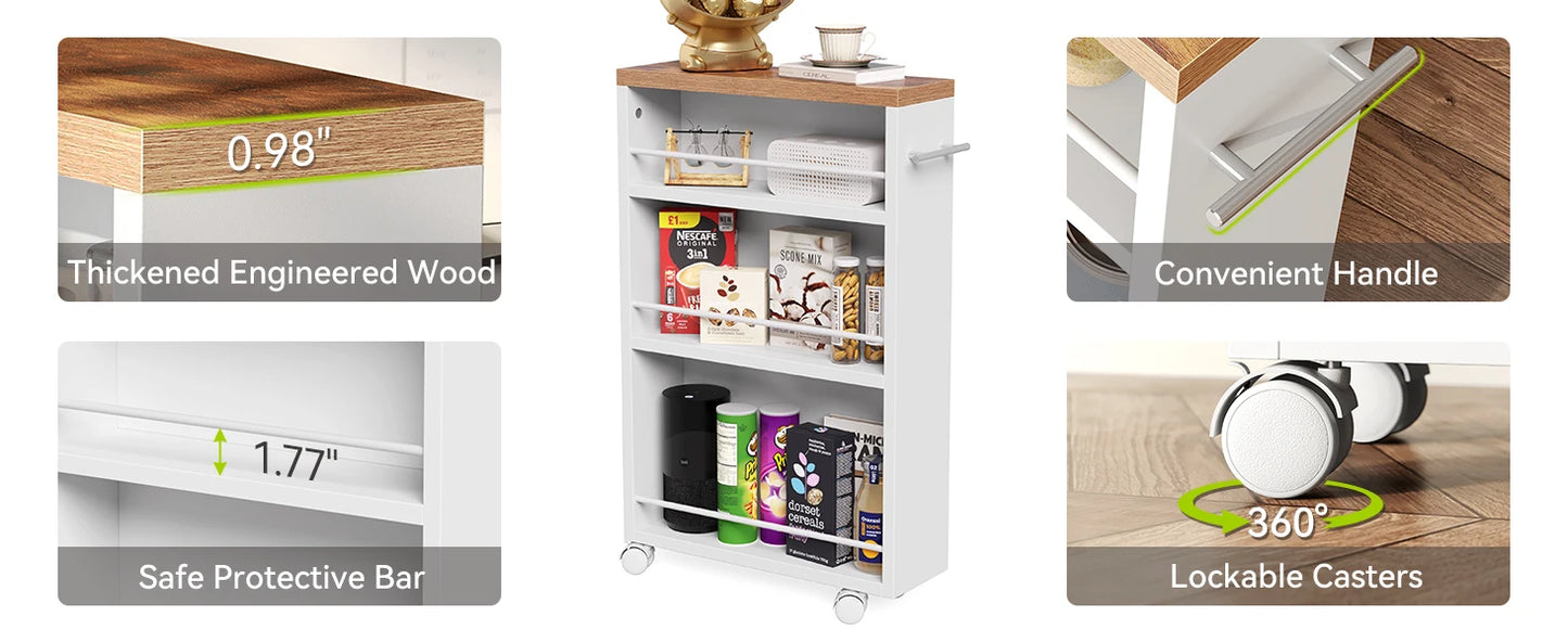Tribesigns Slim Storage Cart with Handle, 4-Tier Rolling Narrow Kitchen Cart on Wheels for Small Place, Bathroom, Laundry