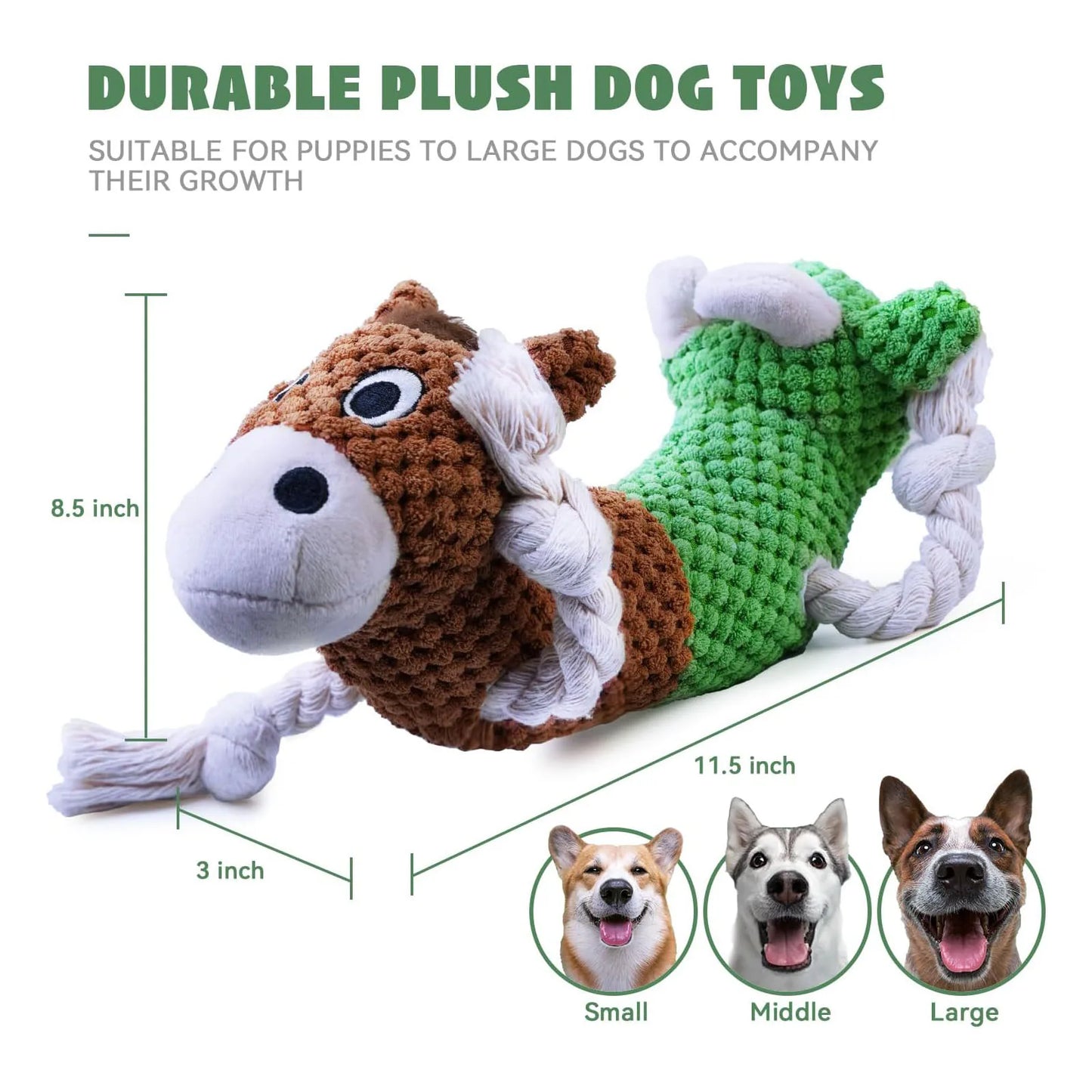Squeaky Dog  Squeaky Dog  Cow and Horse Double Headed Plush Dog Chew  for Small Medium Large Dogs Plush Squeaky Dog