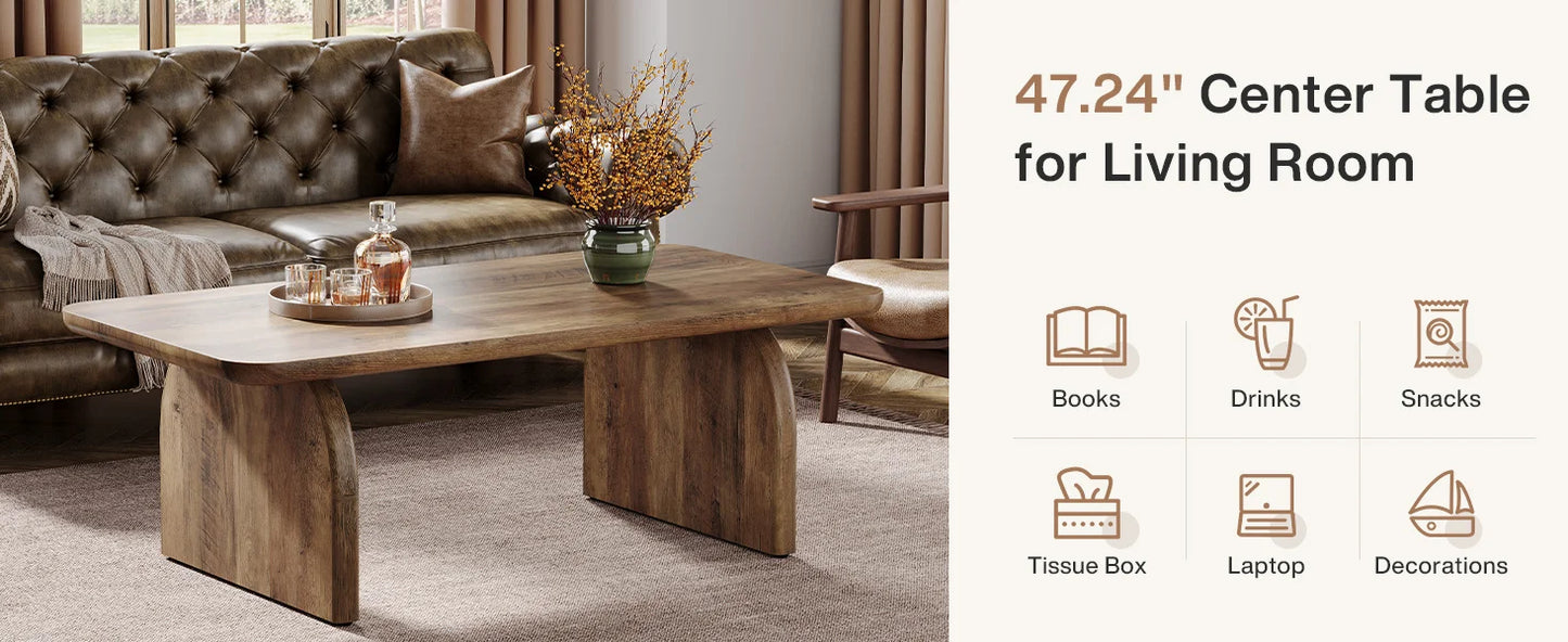 Tribesigns Farmhouse Rectangular Coffee Table, 47.24-Inch Engineered Wood Center Cocktail Tea Table with Sturdy Base