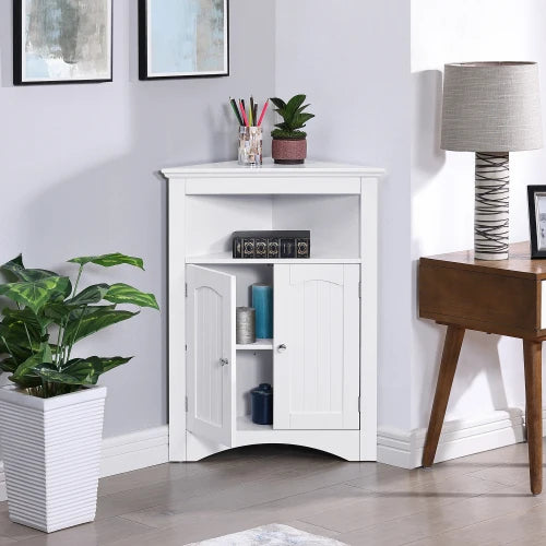 Freestanding Corner Storage Cabinet with Doors and Shelves for Bathroom and Kitchen