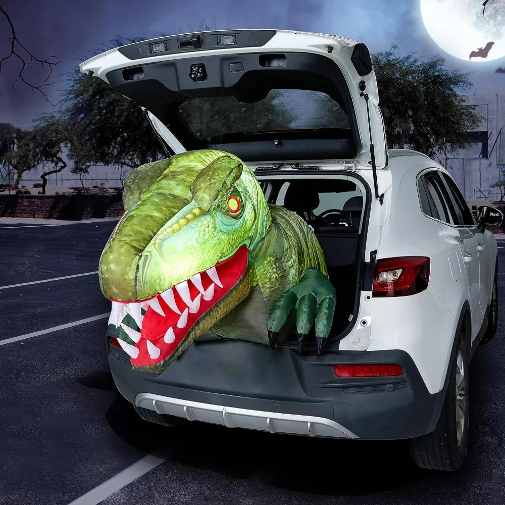 Animated Trunk or Treat Car Halloween Inflatable Outdoor Decorations Decorations Animated Dinosaur with LEDs for Yard Decor