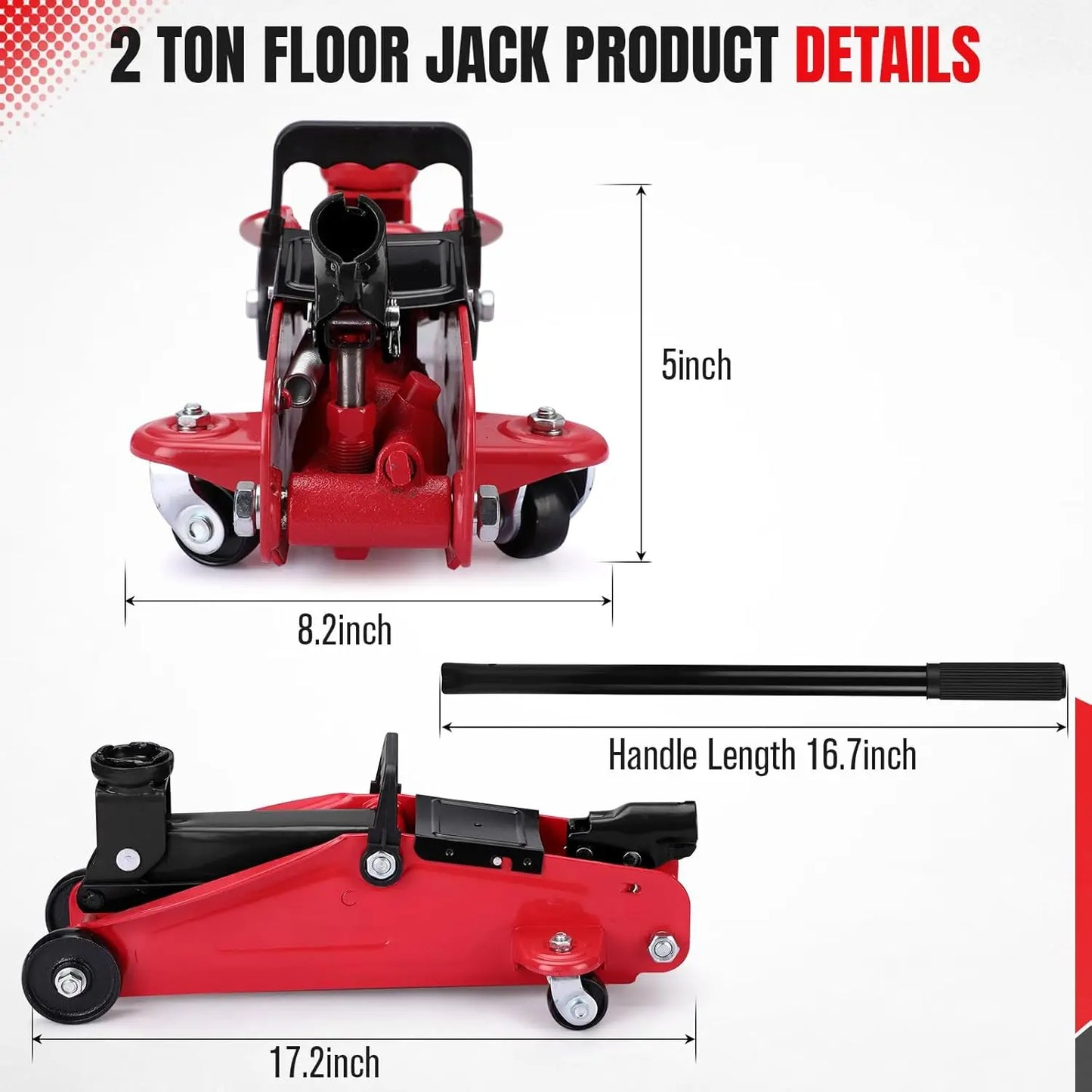 2 Ton Low Profile Floor Jack Heavy Duty With Single Piston Quick Lift Pump Steel Car Jack Adjustable Height 3.35"-13"