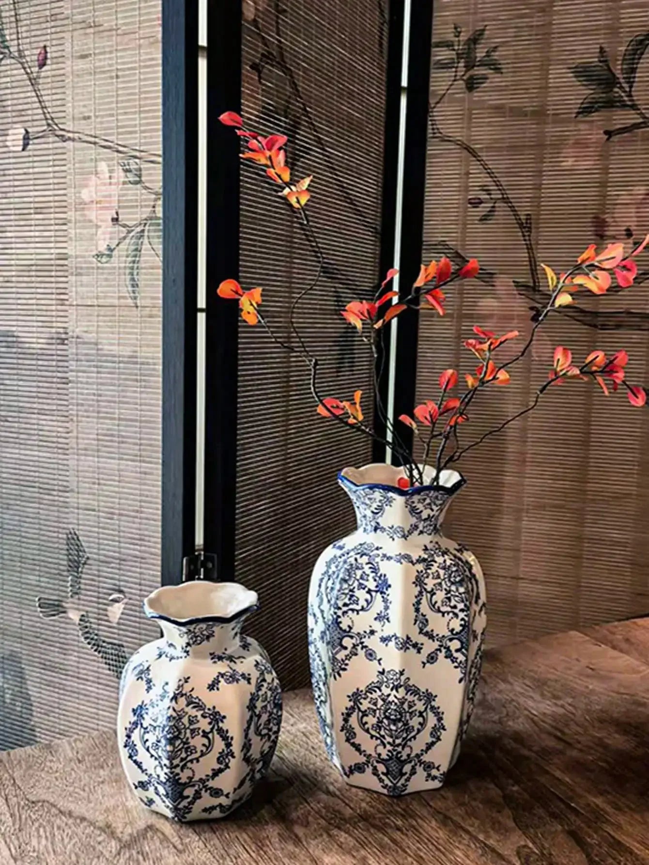 1 Pc Blue & White Porcelain Vase, New Chinese Retro Flower Vase, Living Room, Entrance, Office Floral Decor, Atmosphere Photogra