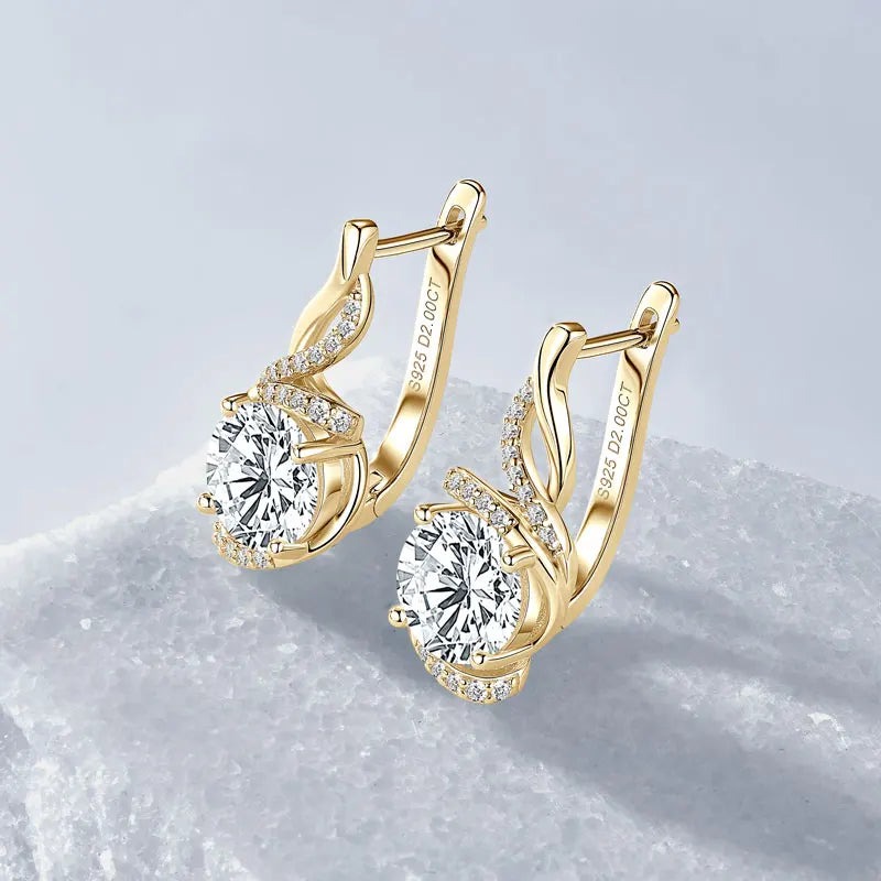 OXTAO U-shaped Design Moissanite Hoop Earrings for Women 100%925 Sterling Silver 2ct D VVS1 Diamond Earring Wedding Fine Jewelry