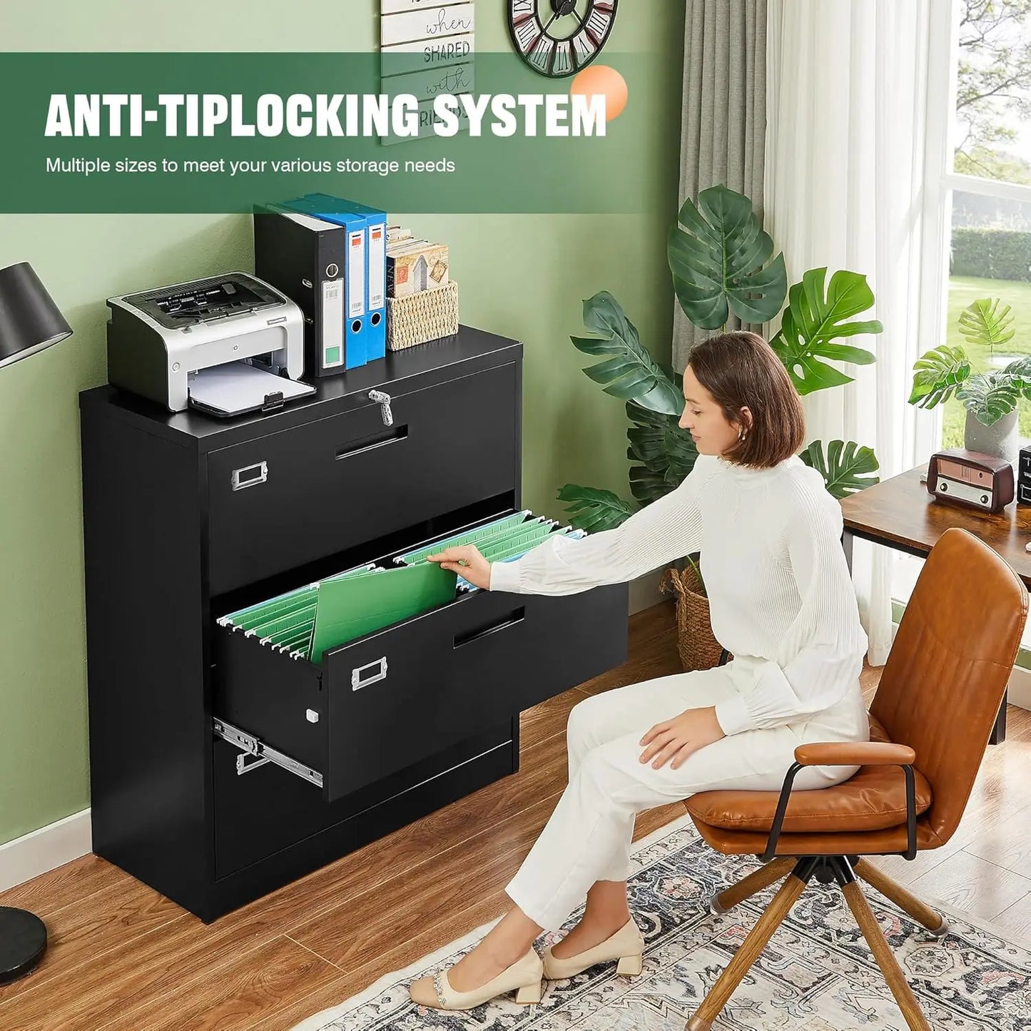 Lateral 3 Drawer File Cabinets with Lock, Metal Filing Storage Vertical Cabinets,Home Office Furniture for, Customized