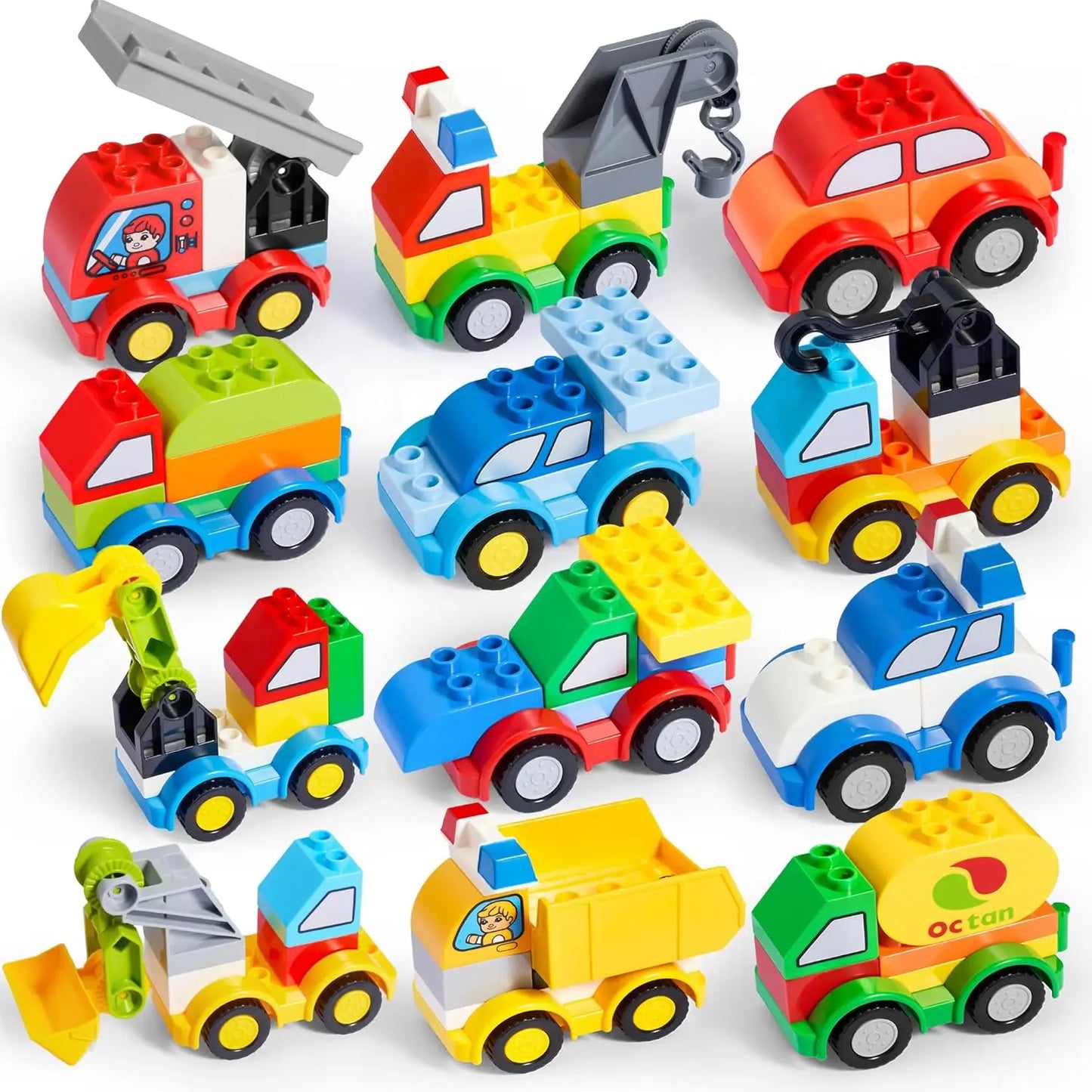 JOYIN 80Pcs Toddlers Car Building Blocks Set 12Pcs VehiclesCompatibl Building Bricks for Kids Boys Girls Birthday Easter Gift