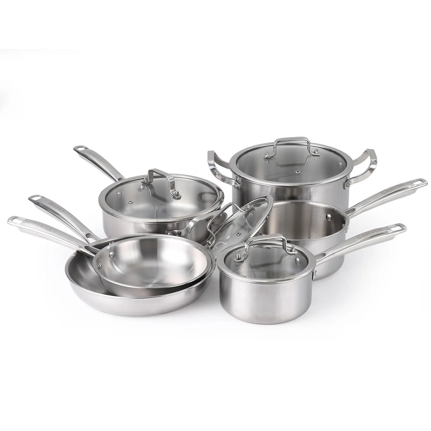 10-Piece Tri-Ply Stainless Steel Cookware Set Heavy Duty Pots And Pans Induction Oven Safe Kitchen Cooking Set