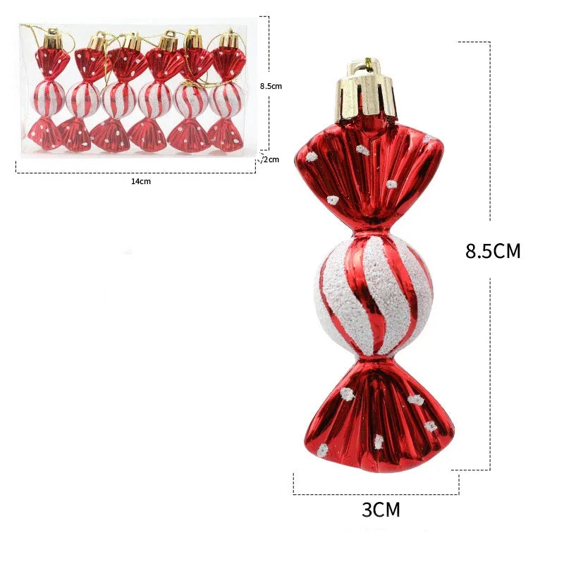6pcs/box Candy Crutch Icicle Christmas Tree DIY Ornaments New Year Xmas Gifts Christmas Ball Decoration for Home Navidad