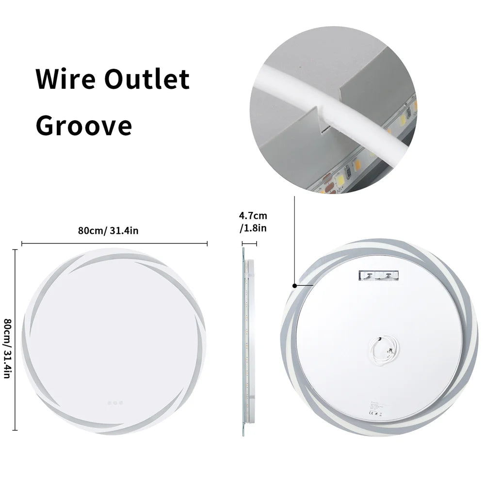 LUVODI 80CM LED Backlit Bathroom Mirror with Defogger and Touch Sensor