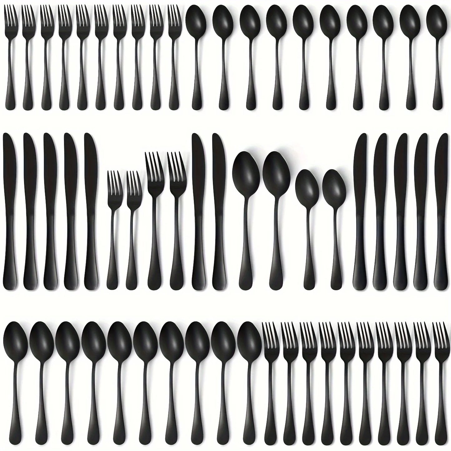 60pcs, Stainless Steel Flatware Set Black Silverware Mirror Polished Cutlery Set Birthdays Independence Day Dishwasher Safe