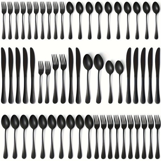 60pcs, Stainless Steel Flatware Set Black Silverware Mirror Polished Cutlery Set Birthdays Independence Day Dishwasher Safe