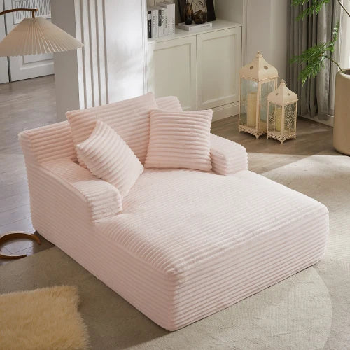 66" Oversized Chaise Lounge Chair Corduroy Oversized Boneless Couch Sofa Bed Reading Chair Sleeper Chaise with 3 Pillows, Blue