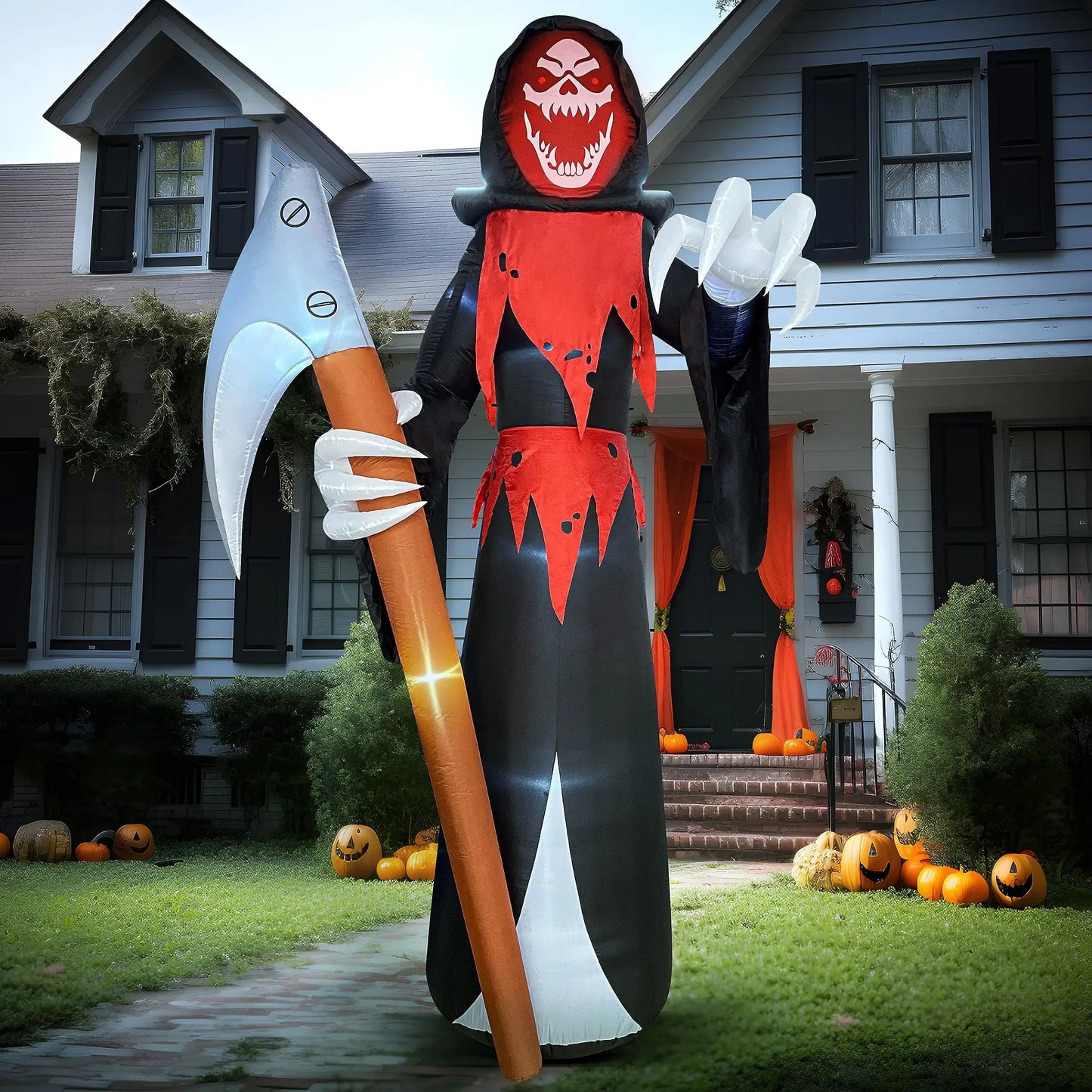 12 FT Tall Halloween Giant Grim Reaper Inflatable with Built-in LEDs Grim Reaper with Scythe for Halloween Decorations Outdoor Gift