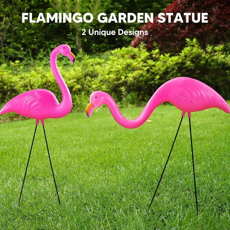 2/6 Small Pink Flamingo Yard Ornament Stakes Mini Lawn Plastic Flamingo Statue with Metal Legs for Sidewalks Outdoor Garden