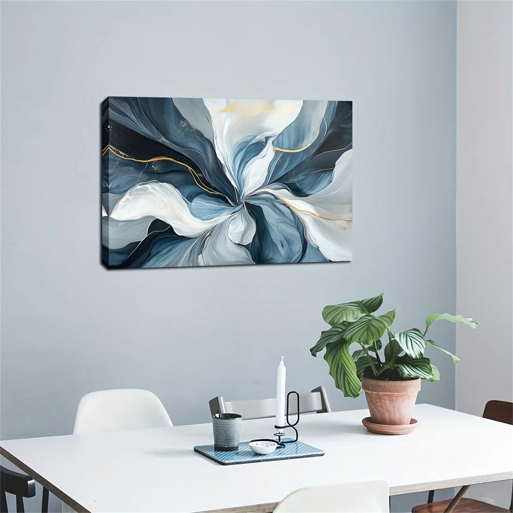 1 piece of modern abstract watercolor canvas art - 24x36 inch modern decorative frame with swirls of blue, white and gold