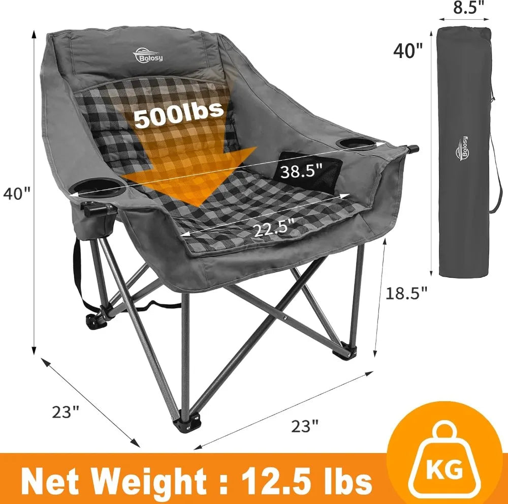 Oversized Camping Chairs for Adults Heavy Duty Padded Portable Lawn Chairs Outdoor Folding Chairs XL with Cup Holder, Supports 500 lbs