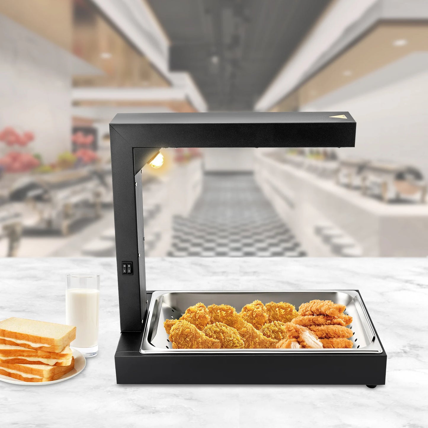 Commercial Heat Lamp/Food Warmer,Free-Standing Warming Dump Station Countertop Food Warmer for Chips Churros Fried Food (Black)