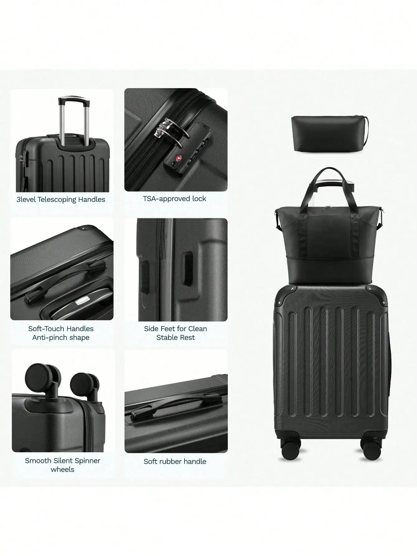 Luggage Sets 5 Piece,Hardside Suitcase With Wheels - Spinner Wheels, TSA Lock, Includes Toiletry Bag For Family Travel Luggage Case Trolley Suitcase Spinner Suitcase Travel Luggage nizer Travel Stuff