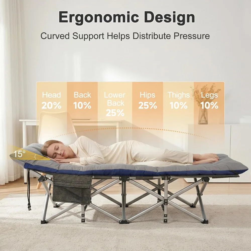 XXL Oversized Folding Camping Cot Heavy Duty 900LBS with Mattress Pad Portable Carry Bag